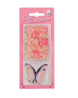 MOTYLE waflowe z kwiatami mini OMBRE (5 motyli + 25 kwiatków minI) Rose Decor