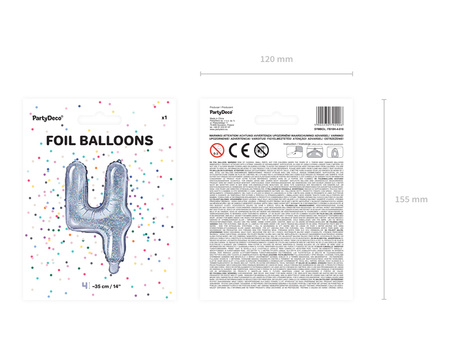 Balon foliowy Cyfra ''4'', 35cm, holograficzny
