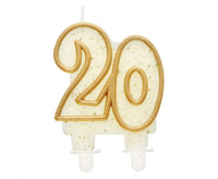 #SC2 Świeczka B&C cyferka "20", złoty kontur, 9 cm