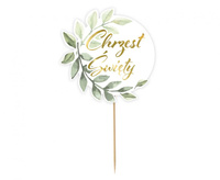 #DETO Dekoracja papierowa na tort Chrzest Święty, listki, średnica 14 cm