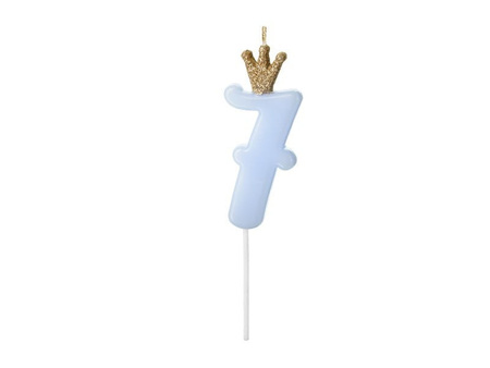 Świeczka urodzinowa Cyferka 7, jasny niebieski, 9.5cm Party Deco
