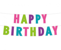 #DEGI Girlanda papierowa Happy Birthday, kolorowa z brokatem, 200 cm KK
