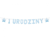 #DEGI Girlanda papierowa "1 URODZINY", niebieska, 1,5 m.