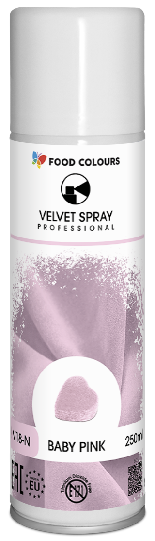 Zamsz dekoracyjny BABY PINK RÓŻOWY 250 ml Food Colours – spray do tortów i monoporcji w jasnoróżowym kolorze