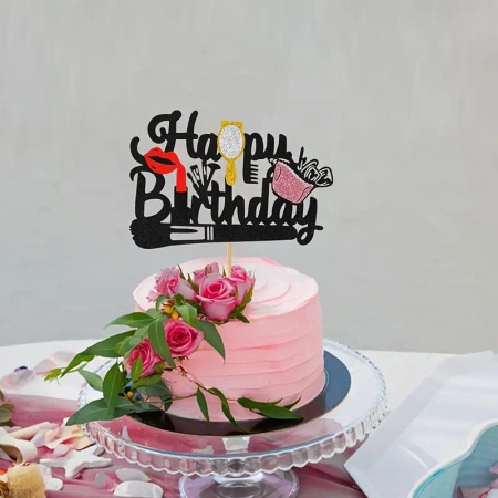 Papierowy topper na tort Happy Birthday KOSMETYKI TOPPER DLA KOBIETY