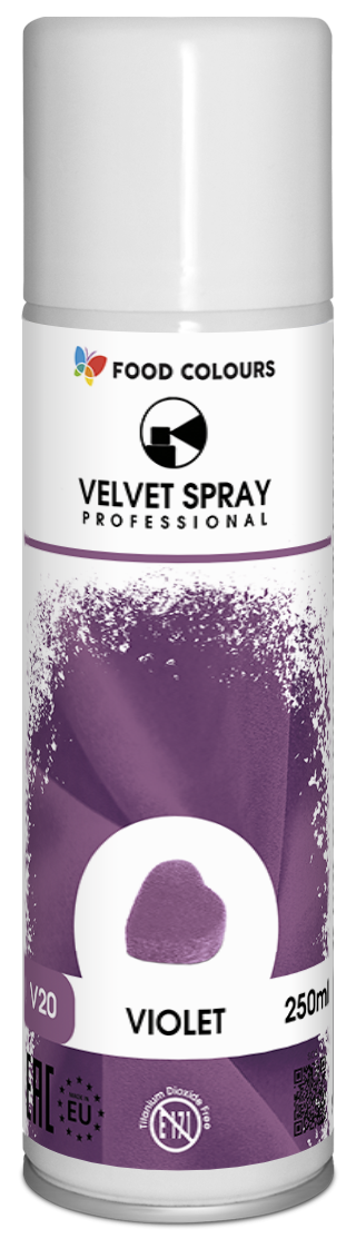 Zamsz w sprayu do dekoracji tortu i monoporcji Fioletowy 250ml Food Colours – opakowanie