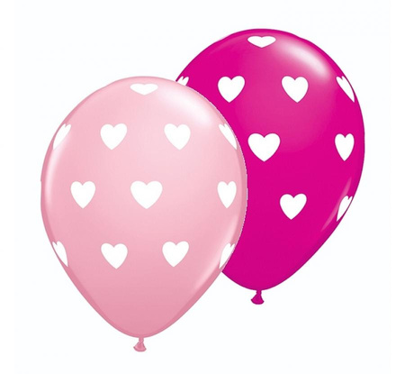 #BL Balon QL 11" z nadr. "Serca", pastel różowy i żurawinowy / 25 szt. KK