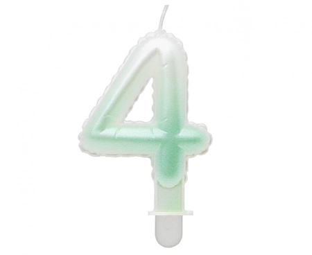#SC20 Świeczka cyferka 4, ombre, perłowa biało-zielona, 7 cm KK