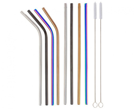 #ZSŁ Rurki metalowe, mix kolorów, 4 proste, 4 zagięte i 2 szczoteczki