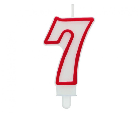 #SC1 Świeczka cyferka "7", czerwony kontur 7 cm