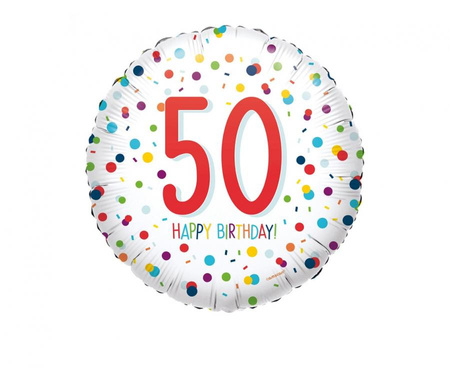 #BFK Balon foliowy 18 cali Confetti Bday 50, zapakowany