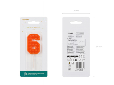 Świeczka urodzinowa Cyferka 6, 6 cm, czerwony
