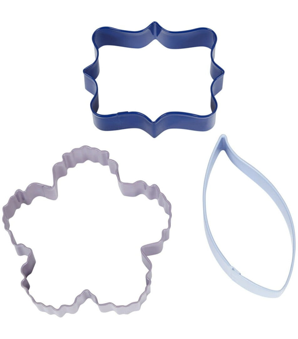 Foremki do wykrawania ciastek Wilton – etykieta, kwiatek i liść z metalu