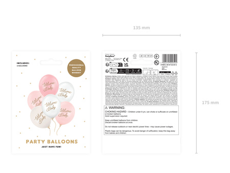 Balony 30 cm, Welcome Baby, mix różowy (1 op. / 6 szt.)