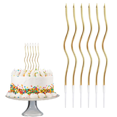 Dekoracja na tort ZAKRĘCONE ŚWIECZKI URODZINOWE długie 16 cm 6 szt.