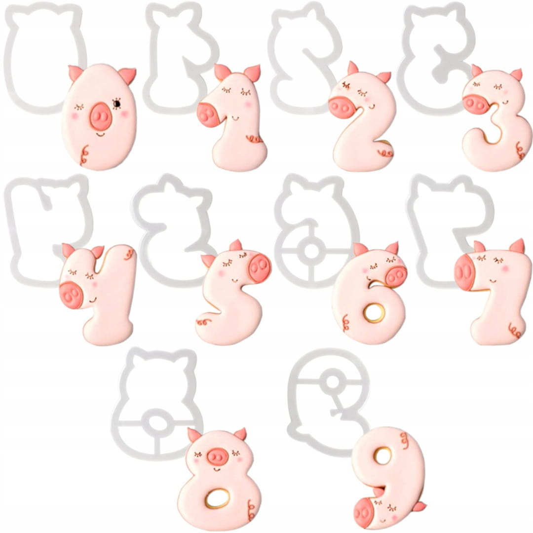 Foremki wykrawaczki cyferki 0-9 ZWIERZAKI 7,5 cm zbliżenie na kształty cyfr ze zwierzętami