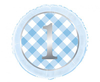 #BFK Balon foliowy 18" Gingham niebieski, zapakowany KK