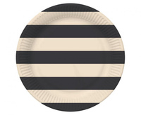 #ZTA_GD Talerzyki pap. Paski (czarny-beżowy) 18 cm, 6 szt.