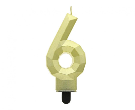#SC21 Świeczka cyferka 6 - Diament, metalik złoty, 7.6 cm