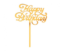 #DETO Dekoracja akrylowa B&C na tort Happy Birthday, złota, 11x15 cm