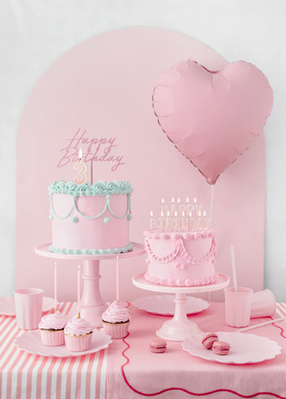 Topper akrylowy na tort Happy Birthday, jasny róż, 16.5 cm