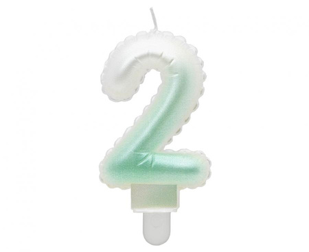 #SC20Świeczka cyferka 2, ombre, perłowa biało-zielona, 7 cm KK