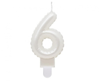 #SC6 Świeczka B&C cyferka 6, perłowa biała, 7 cm KK