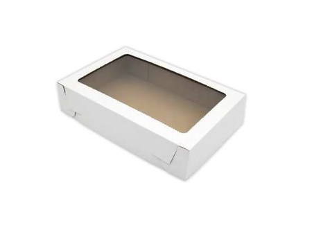 Pojemnik na ciasto ciastka muffinki z okienkiem 36x24x8 cm BIAŁE