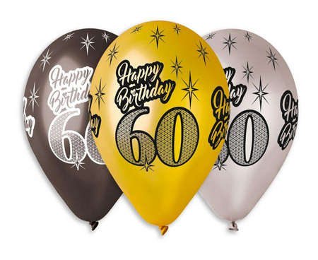 #BL Balony Premium "Happy Birthday 60", metaliczne, 12" / 6 szt.