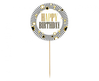 #DETO Dekoracja pap. na tort B&G Party - Happy Birthday, biała, paski, 10 cm