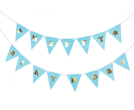 #DEGI Girlanda papierowa B&G Happy Birthday - Baby Boy, jasnoniebieska, 300 cm, DIY, wys. flagi 17 cm