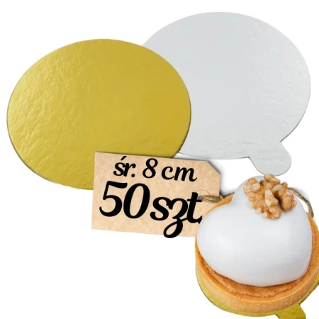 Bankietówki podkładki pod monoporcje dwustronne ZŁOTO SREBRNE 8 cm 50 szt.