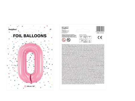 Balon foliowy Cyfra ''0'', 86cm, różowy Party Deco