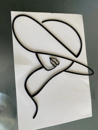 Linearny decor topper na bok tortu TWARZ KOBIETY W KAPELUSZU