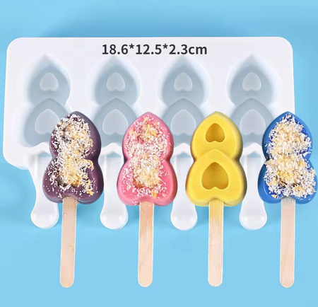 Forma silikonowa do lodów na patyków cakesicles SERCA PODÓWJNE SERDUSZKA