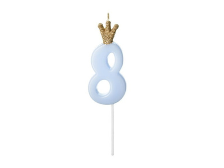 Świeczka urodzinowa Cyferka 8, jasny niebieski, 9.5cm Party Deco
