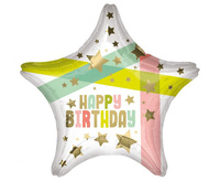 #BFK Balon foliowy 18" CIR Happy Birthday Gold Stars and Colors