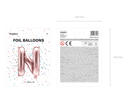Balon foliowy Litera ''B'', 35cm, różowe złoto