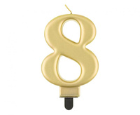 #SC11 Świeczka B&C cyferka 8, metalik złota, 8,0 cm