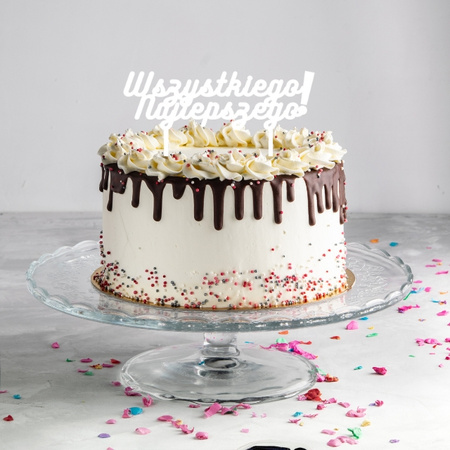 Topper na tort WSZYSTKIEGO NAJLEPSZEGO 13 cm BIAŁY