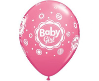#BL Balon QL 11" z nadr. "Baby Girl" (grochy), mix: j. różowy, różowy, lawendowy / 6 szt. KK