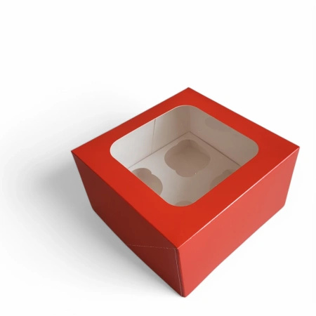 Pudełko na 4 muffinki babeczki 18x18x10 cm CZERWONE