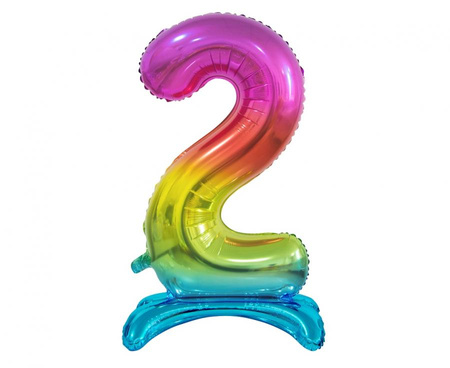 #BFC6 Balon foliowy B&C Cyfra stojąca 2, tęczowa, 74 cm  AA