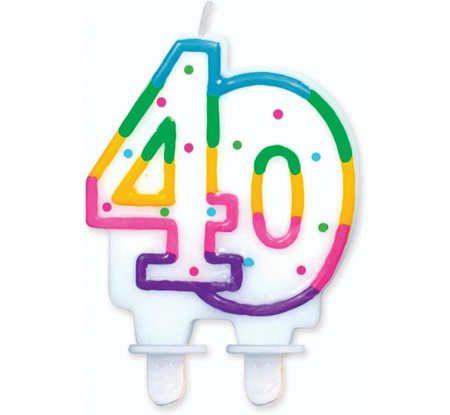 #SC29 Świeczka cyferka z kropeczkami "40", 8 cm KK