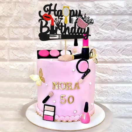 Papierowy topper na tort Happy Birthday KOSMETYKI TOPPER DLA KOBIETY