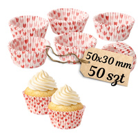 Papierowe papilotki białe w czerwono różowe SERDUSZKA 50x30 mm 50 szt.