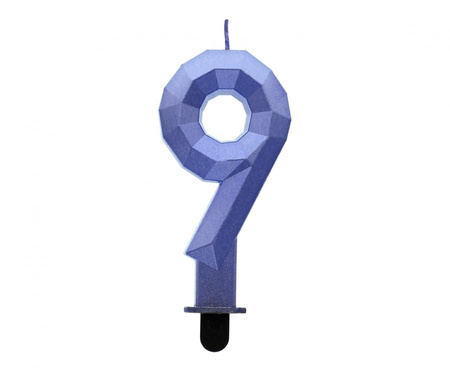 #SC19 Świeczka cyferka 9 - Diament, metalik ciemnoniebieski, 7.6 cm KK