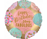 #BFK Balon foliowy 18" CIR " Happy Birthday Stay Fabulous", zapakowany