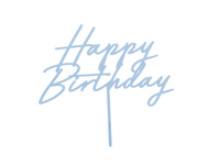 Topper akrylowy na tort Happy Birthday, mglisty niebieski, 16.5 cm