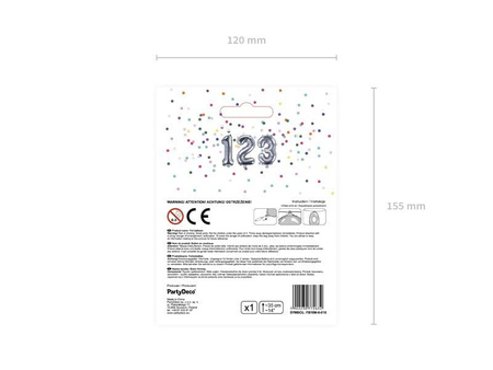 Balon foliowy Cyfra ''8'', 35cm, srebrny